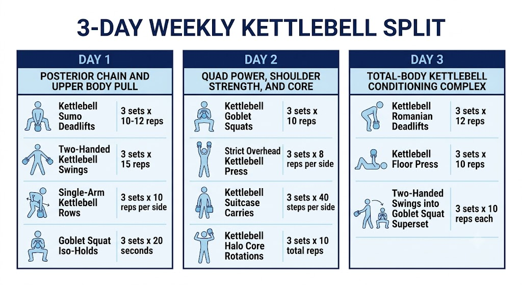 kettlebell workout schedule for beginners weekly split