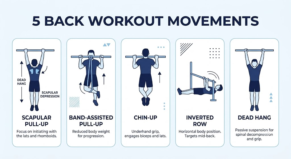 at home back workout with pull up bar 5 movements