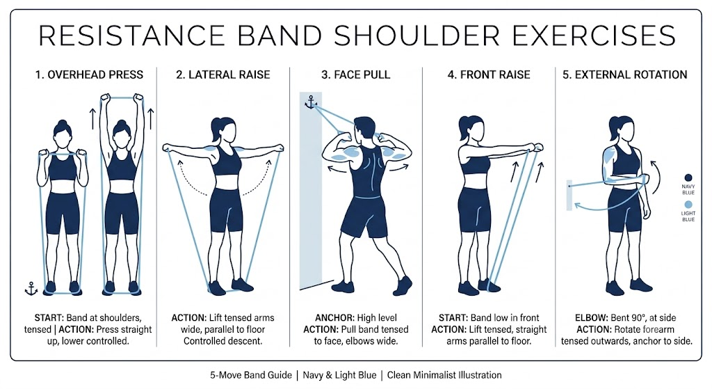 resistance band shoulder workout at home 5 exercises
