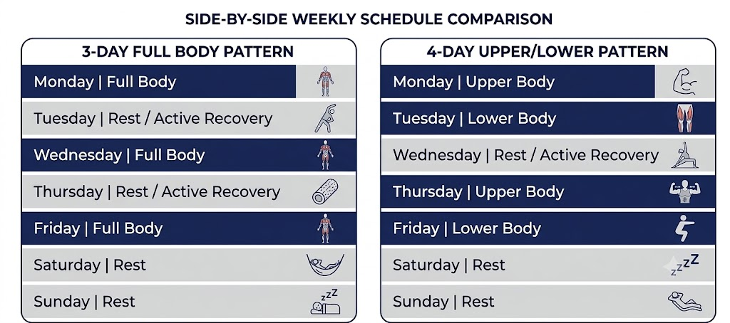 beginner workout frequency home weekly schedule comparison